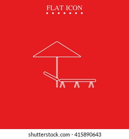 Beach umbrella and lounger flat icon illustration.