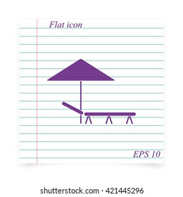 Beach umbrella and lounger flat icon illustration.