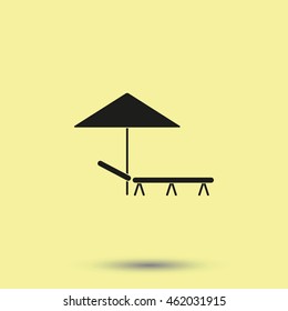 Beach umbrella and lounger flat icon illustration.