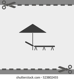 Beach umbrella and lounger flat icon illustration.