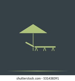 Beach umbrella and lounger flat icon illustration.