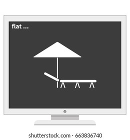 Beach umbrella and lounger flat icon illustration.