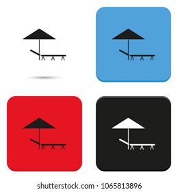 Beach umbrella and lounger flat vector icon.