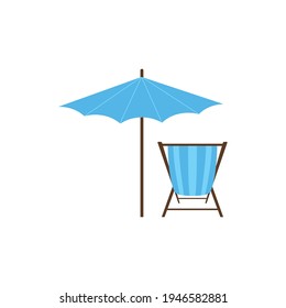 Beach umbrella and lounger icon flat style on white background. Vector illustration vocation.