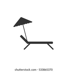 Beach umbrella and lounger icon flat. Illustration isolated on white background. Vector grey sign symbol