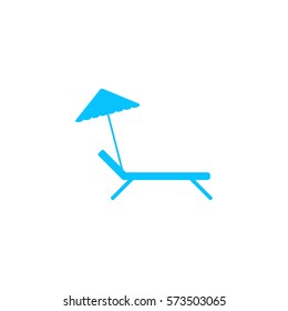 Beach umbrella and lounger icon flat. Blue pictogram on white background. Vector illustration symbol