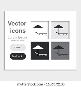Beach umbrella and lounger placed on web page template flat vector icon.