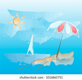 Beach umbrella. Marine theme.