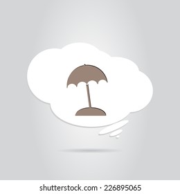 Beach and umbrella on background. Made in vector