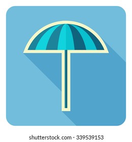 Beach umbrella on blue background. Flat design. Vector illustration.