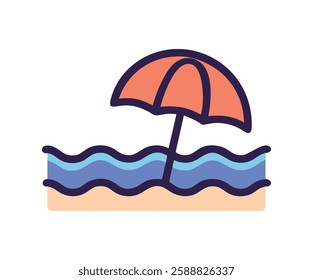 Beach umbrella on ocean waves illustration