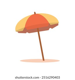 Beach umbrella on sand perfect for summer vacation and tropical travel ads, beach resort promotions, and leisure concept