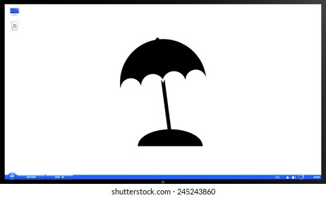 Beach and umbrella on the screen monitor. Made vector illustration