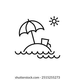 beach umbrella on the beach with Sun shining, on a little island icon, Summer Vacation Holiday