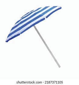 Beach umbrella on white background. Parasole vector picture. Seaside umbrella hand drawn. Vacation time. Marine decoration. Watercolor illustration. Picture for logo, greeting card and design.