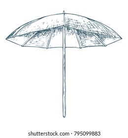 Beach umbrella on white background, cartoon illustration of beach accessories for summer holidays. Vector