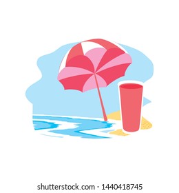 beach umbrella open with juice in the beach
