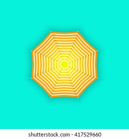 beach umbrella with orange stripes. vector umbrella. top view. summer umbrella.