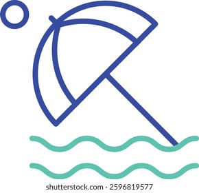 Beach umbrella outline dual color vector illustration icon design