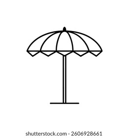 Beach umbrella outline vector icon on white background