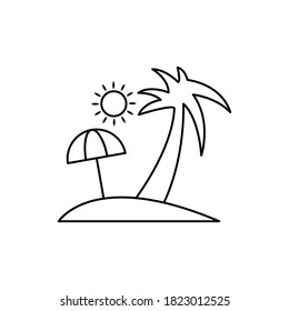 Beach umbrella and palm tree line icon, icon for celebration holiday. Design template vector