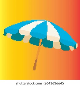 beach umbrella pixel art, vector illustration on isolated background.