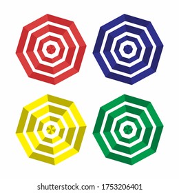 
Beach umbrella. Red, Blue, Yellow, And Green. Top view