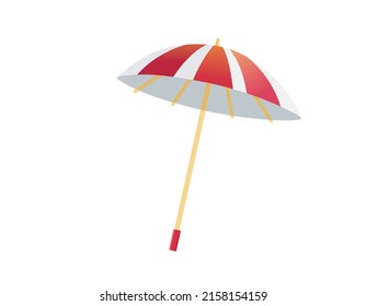 Beach umbrella with red stripes isolated on white background, Vector illustration in flat style