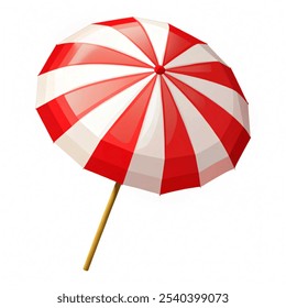 Beach Umbrella Red and White. The symbol of a holiday by the sea. Vector illustration on white background