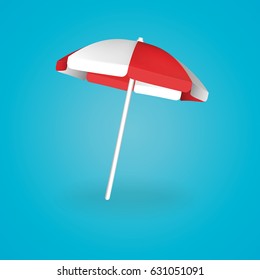 Beach Umbrella Red and White. Vector illustration.