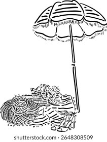 Beach Umbrella, Rug, Bag and Sandals Sketch for Branding