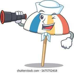 Beach umbrella in Sailor cartoon character design with binocular
