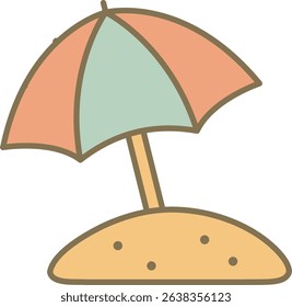 Beach Umbrella with Sand Flat Illustration