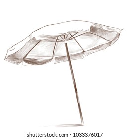 beach umbrella in the sand slightly tilted, sketch vector graphic monochrome drawing