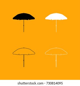Beach umbrella set black and white icon .