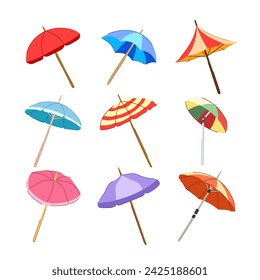 beach umbrella set cartoon. parasol holiday, chair sand, sunshade object beach umbrella sign. isolated symbol vector illustration