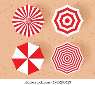 Beach umbrella set of different design. Top view. Summer concept vector illustration