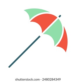 Beach umbrella set icon. Green and red umbrella, shade, summer, beach, sun protection, outdoor, relaxation, vacation, leisure.