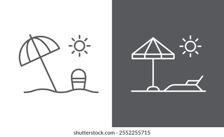 Beach umbrella set outline icon. isolated on white background. vector illustration