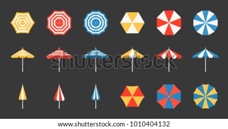 Beach umbrella set, side and aerial view, flat design pixel perfect icon on grid system