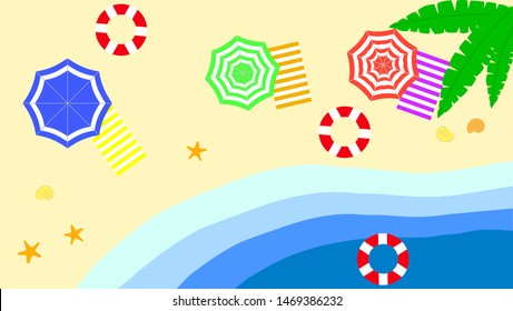Beach umbrella set. Top view, striped design. Isolated for all backgrounds.summer beach umbrellas sea