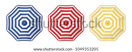 Beach umbrella set. Top view, striped design. Isolated for all backgrounds. 