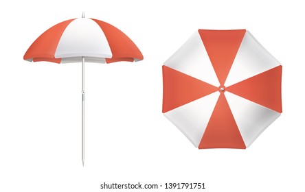 Beach umbrella set. White and orange colors. Design isolated for all backgrounds.