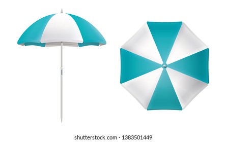 Beach umbrella set. White and turquoise colors. Design isolated for all backgrounds.