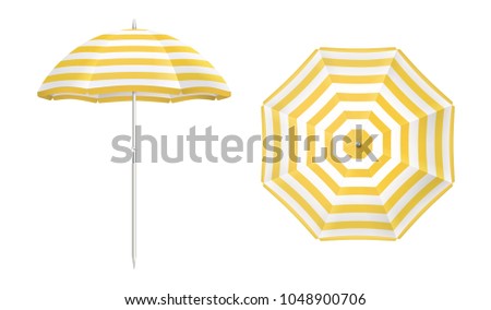 Beach umbrella set. Yellow striped design. Isolated for all backgrounds.