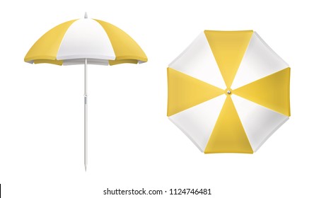 Beach umbrella set. Yellow and white design. Isolated for all backgrounds. 