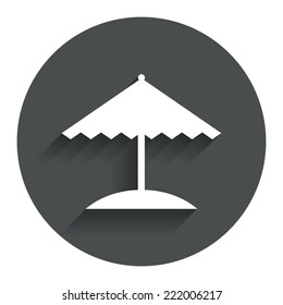Beach umbrella sign icon. Protection from the sun. Circle flat button with shadow. Modern UI website navigation. Vector