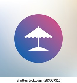 Beach umbrella sign icon. Protection from the sun. Icon on blurred background. Vector
