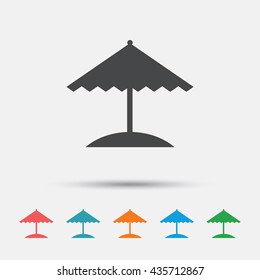 Beach umbrella sign icon. Protection from the sun. Graphic element on white background. Colour clean flat umbrella icons. Vector