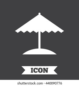 Beach umbrella sign icon. Protection from the sun. Graphic design element. Flat umbrella symbol on dark background. Vector